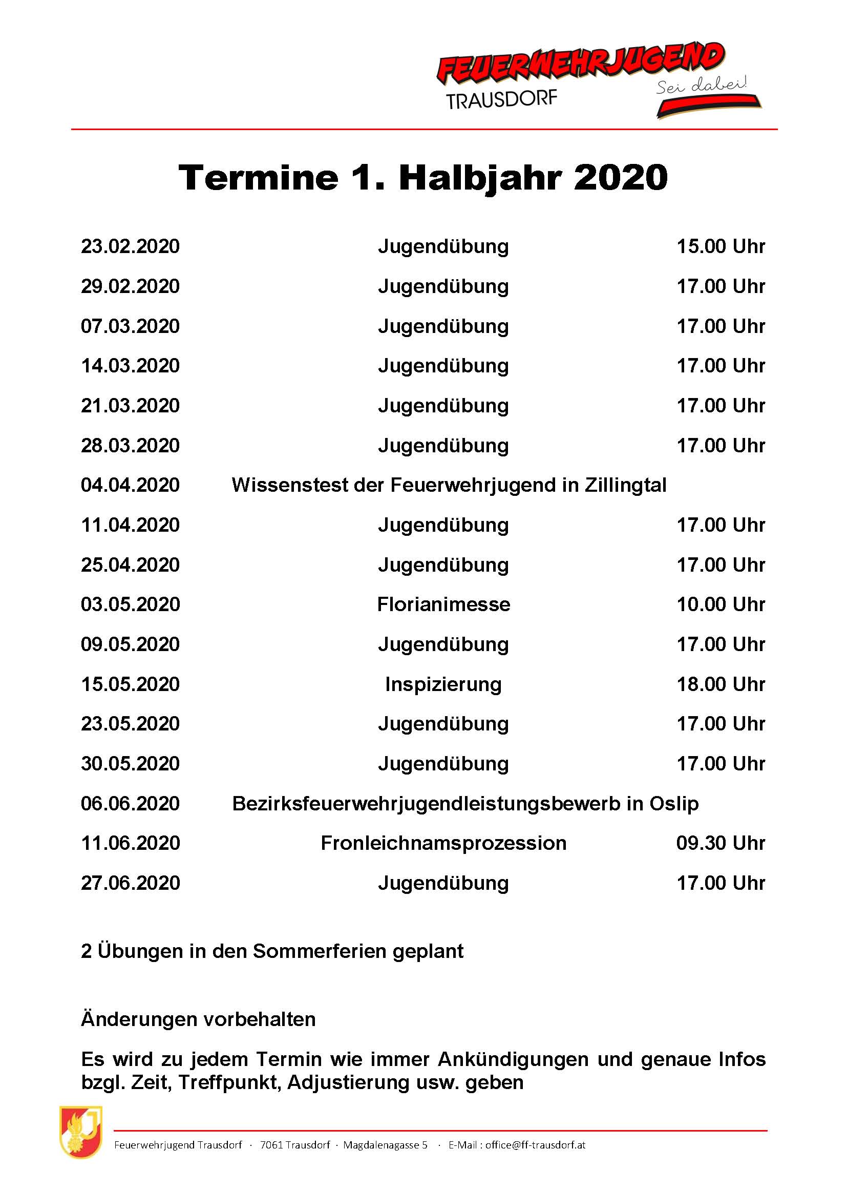 FWJ Termine 1HJ 2020