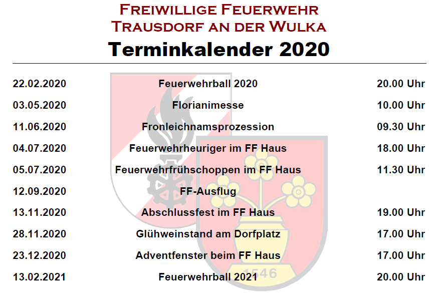 Terminkalender 2020